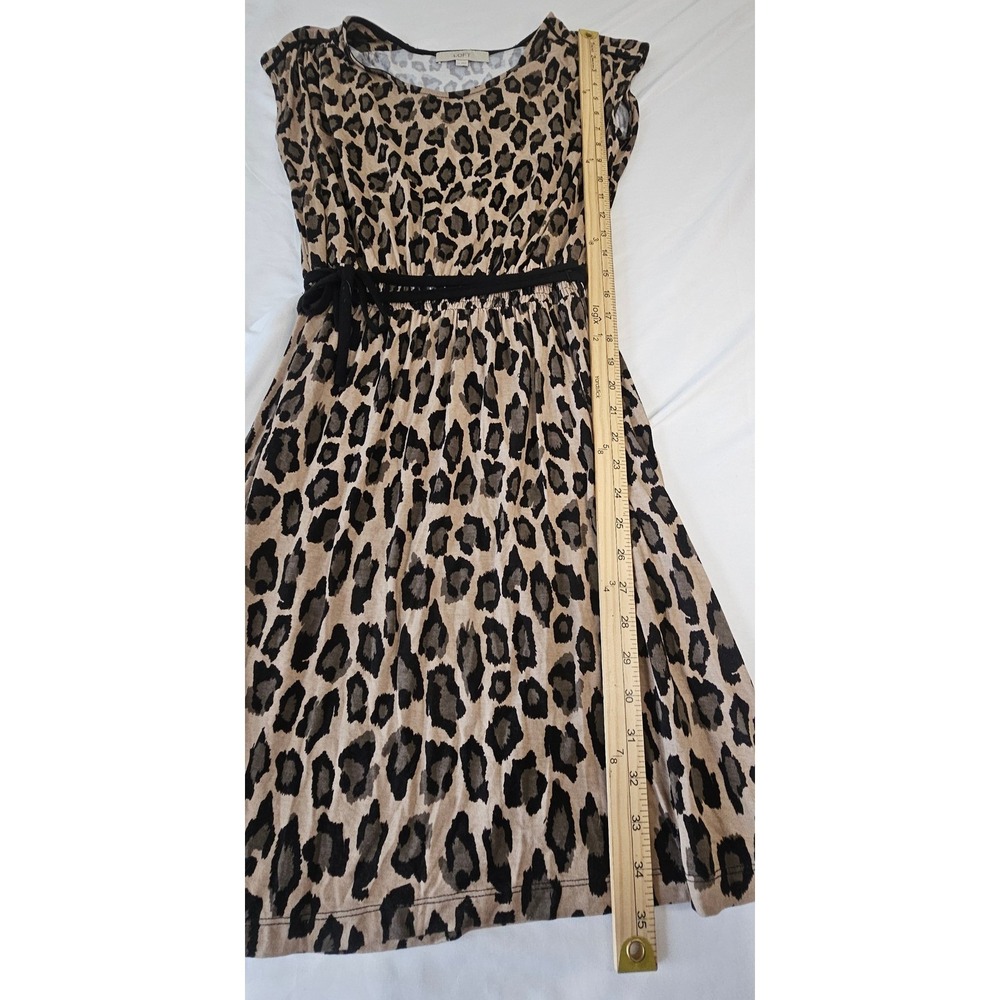 LOFT Ann Taylor Leopard Print Sleeveless Fit Flare Dress XS Tan Black Grey - Picture 3 of 6
